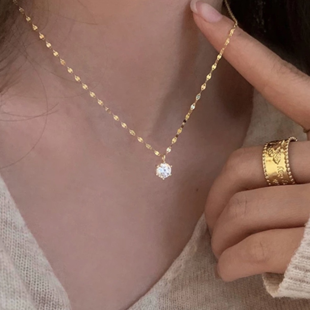 Sterling Silver Gold Gucci Chain with Cubic Zirconia Charm